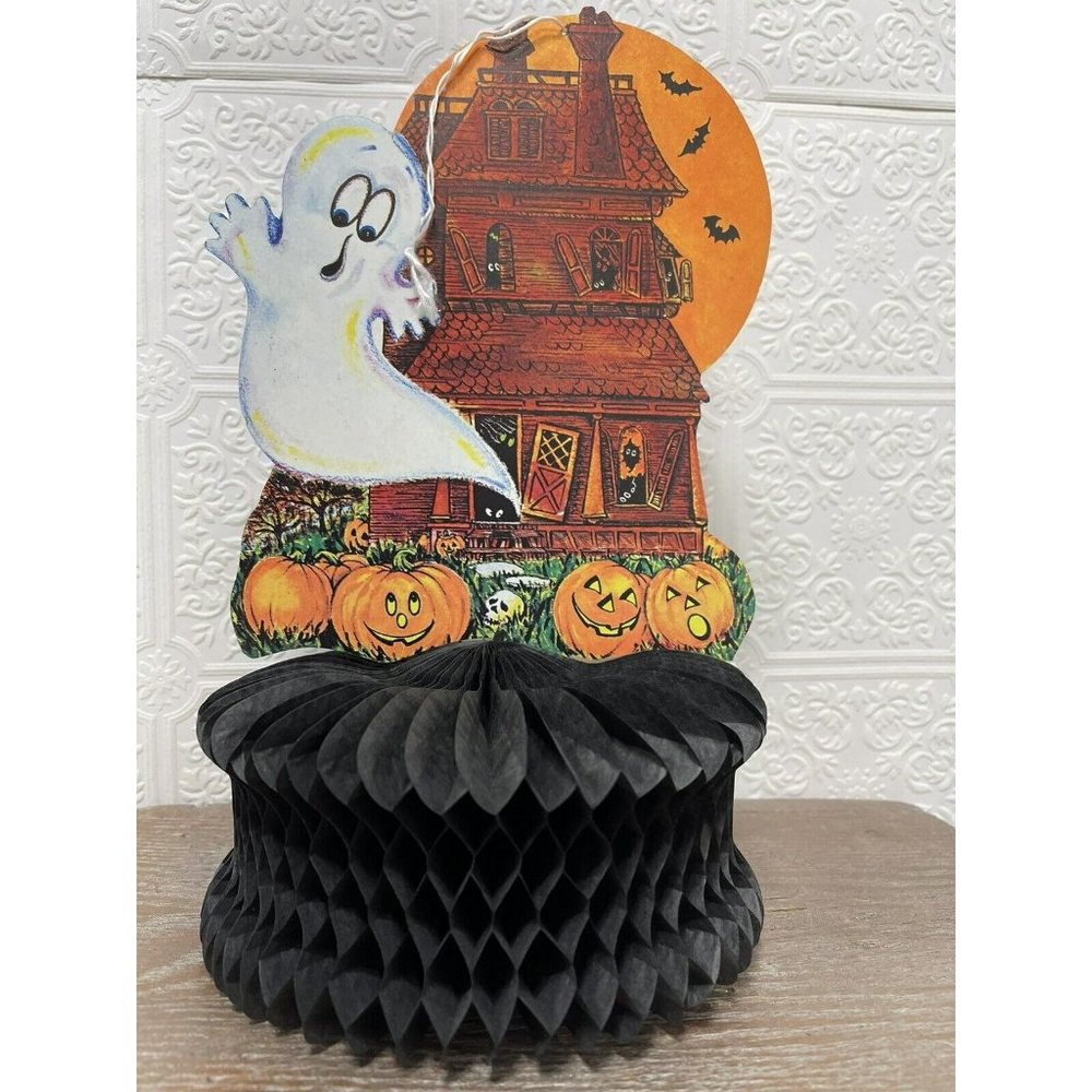 Vintage Halloween Ghost Black Honeycomb Tissue Paper Decoration - Kitschy Fun - Picture 7 of 9